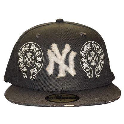 New York Yankees Dark Grey Chrome Hearts Distressed 59FIFTY FC Custom
