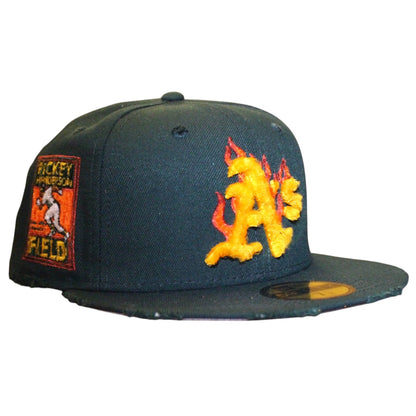 Oakland Athletics Dark Green Flames Distressed 59FIFTY FC EXCLUSIVE