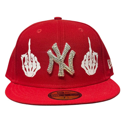 New York Yankees Iced Out Middle Fingers Red 59FIFTY FC Exclusive Custom