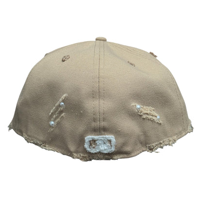 New York Yankees Beige All Over Pearls Distressed 59FIFTY FC Exclusive Custom