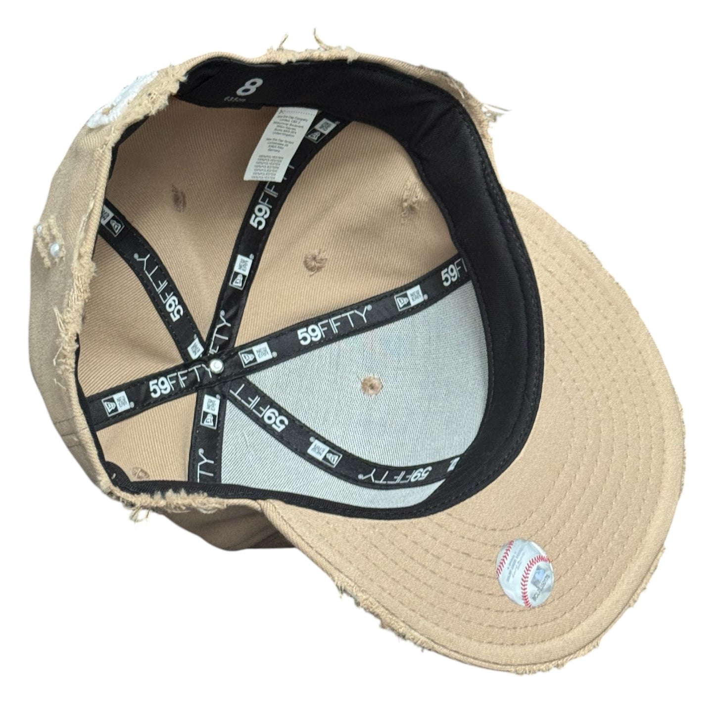 New York Yankees Beige All Over Pearls Distressed 59FIFTY FC Exclusive Custom