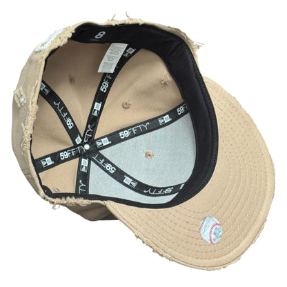 New York Yankees Beige All Over Pearls Distressed 59FIFTY FC Exclusive Custom