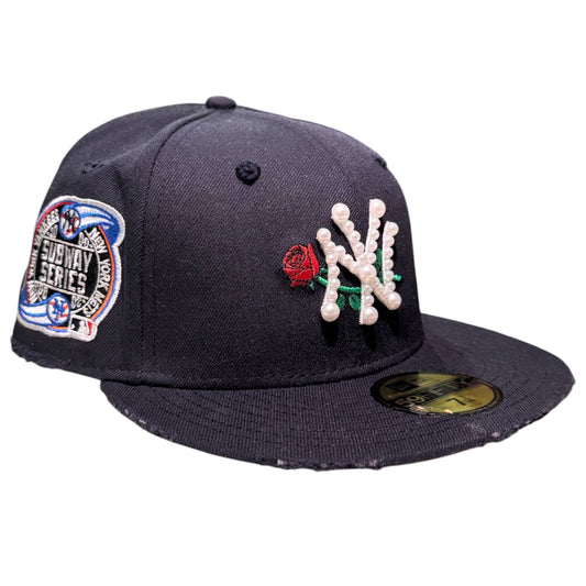 New York Yankees Pearls Subway Series Navy Distressed 59FIFTY FC Exclusive Custom