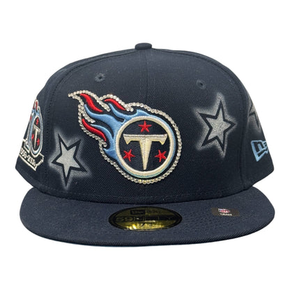 Tennesse Titans Iced out Navy Blue All Over stars 59FIFTY FC Exclusive Custom