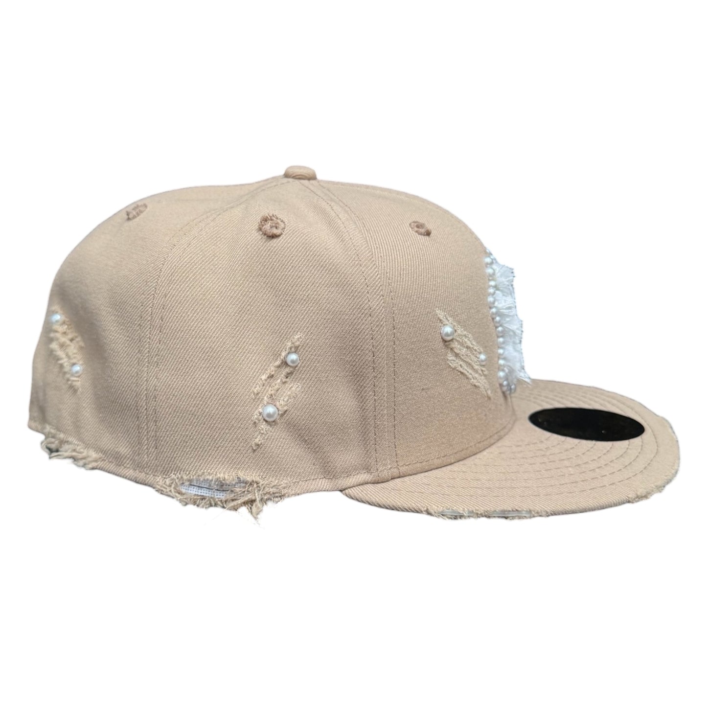 New York Yankees Beige All Over Pearls Distressed 59FIFTY FC Exclusive Custom