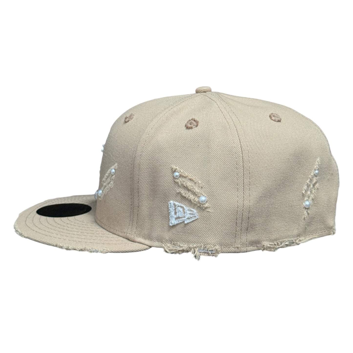 New York Yankees Beige All Over Pearls Distressed 59FIFTY FC Exclusive Custom