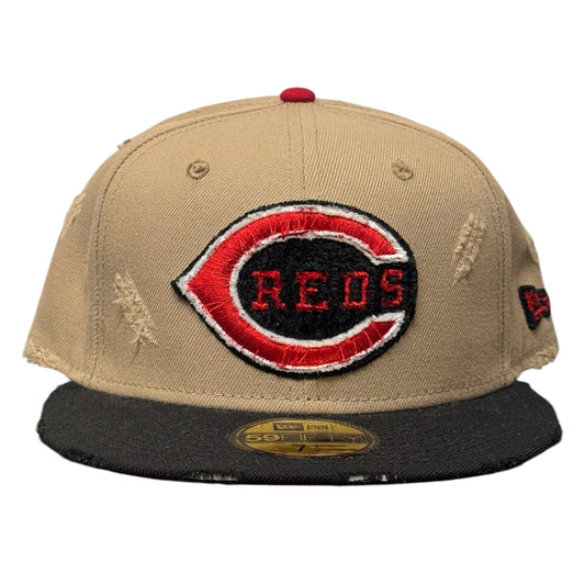 Cincinnati Reds Camel Two Tone Distressed 59FIFTY FC Exclusive Custom